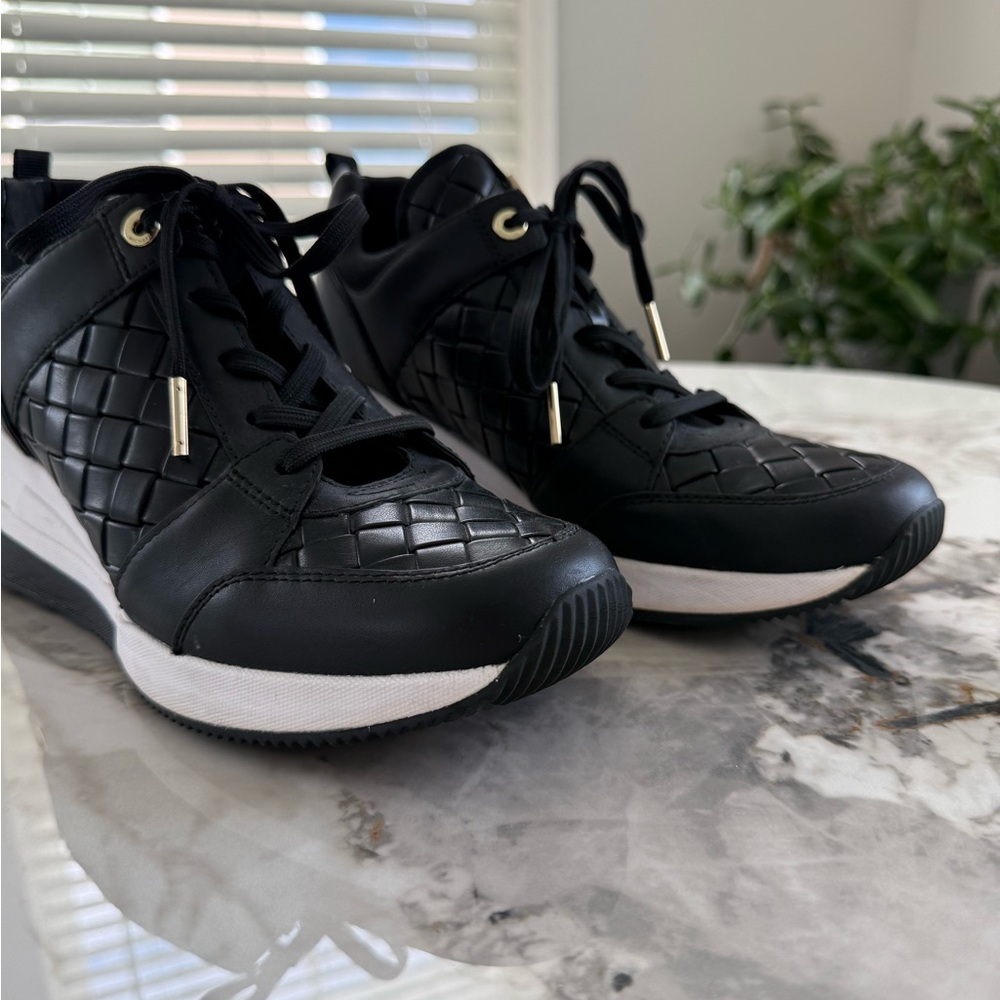 Michael Kors Black Quilted Sneakers with Gold Accents